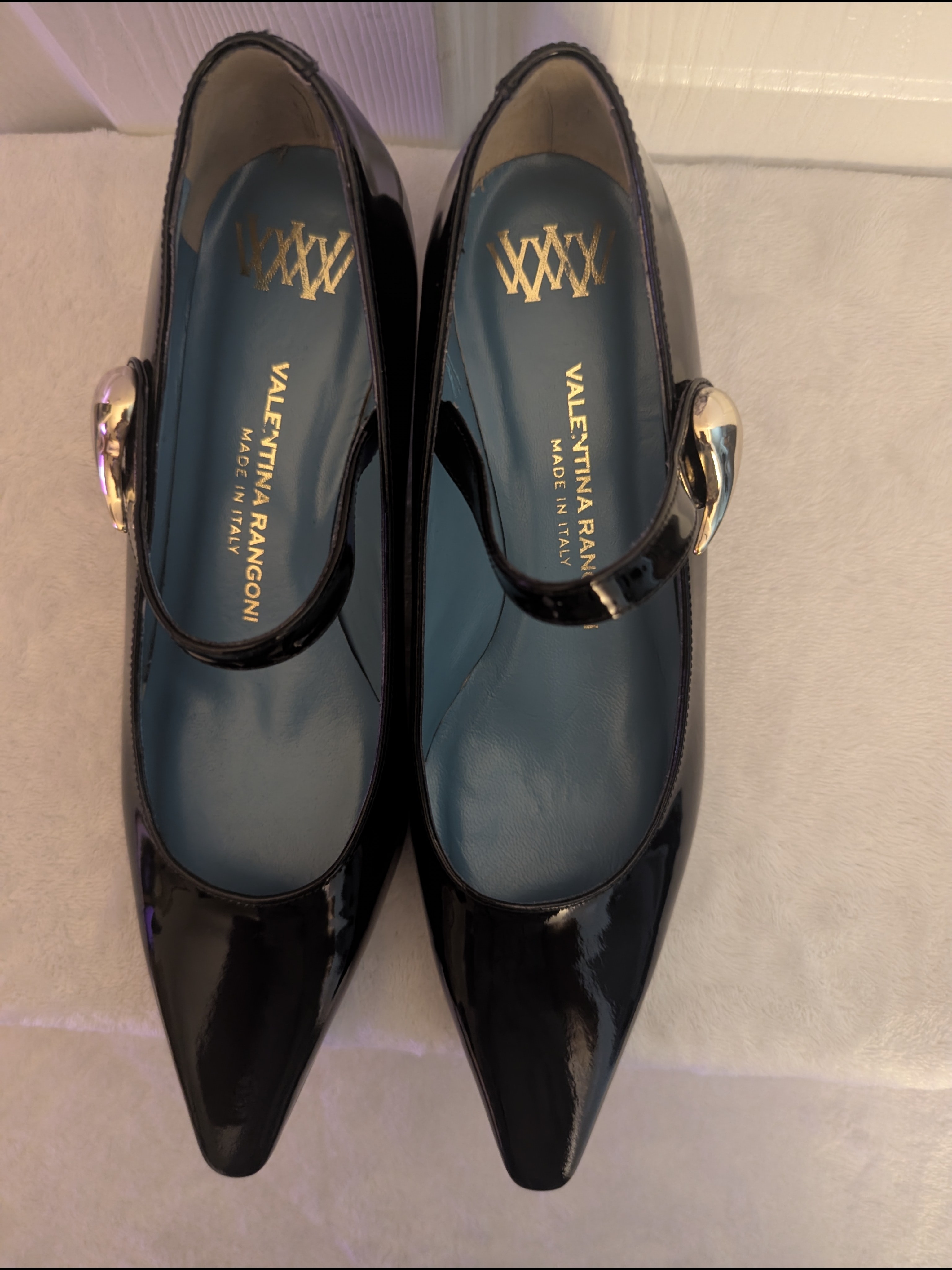 Valentina Rangoni Blue Velato Mary Jane Pumps Black Patent Sz 7